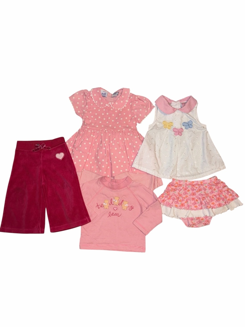 Vintage Y2K Baby Girls Pink 5 pc Bundle 12m Dresses Cottagecore Resortwear